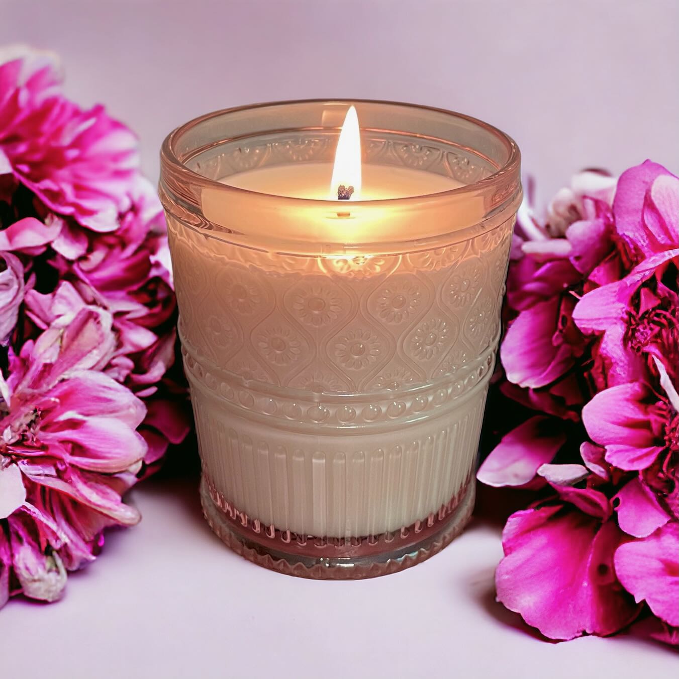 Pink Vintage Inspired Pressed Glass Soy Candle