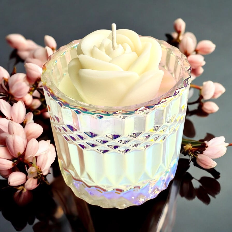 Sparkling Bergamot Rose Flower Candle